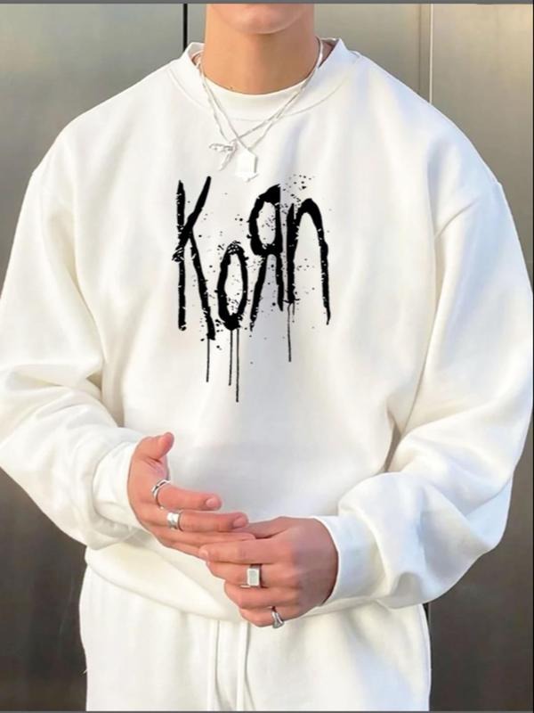 Unisex Letter Print Drop Shoulder Sweatshirt, Regular Fit Casual Long Sleeve Round Neck Pullover for Fall & Winter, Men's...