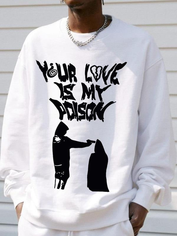 Unisex Letter Print Drop Shoulder Sweatshirt, Street Fashion Casual Soft Comfy Long Sleeve Round Neck Pullover for Daily...
