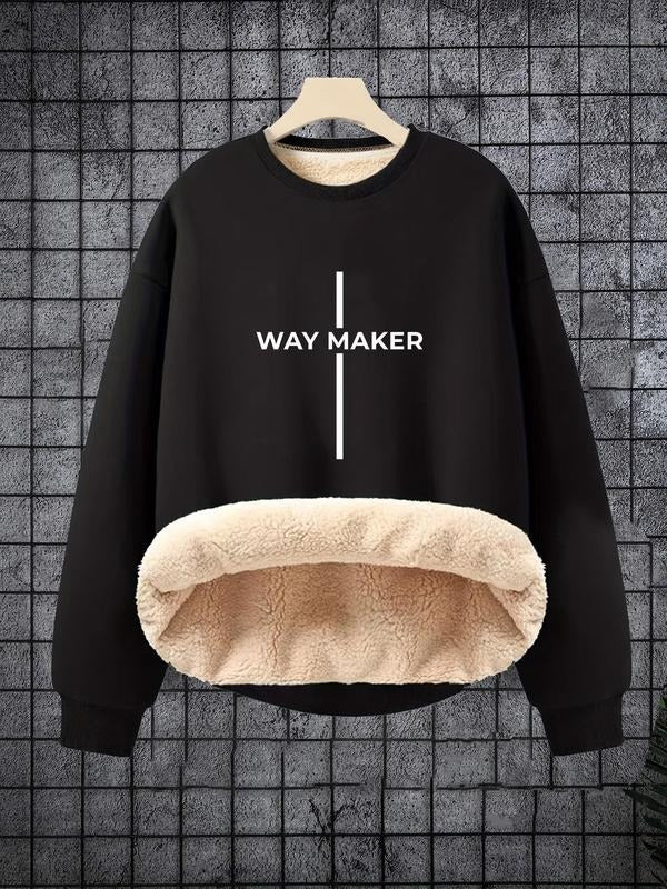 Unisex Letter Print Round Neck Sweatshirt, Regular Fit Casual Long Sleeve Crew Neck Pullover for Fall & Winter, Fashion...