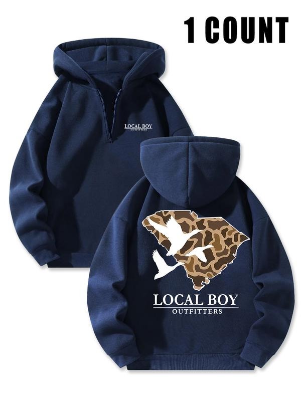 Unisex Local Boy Outfitters Half-Zip Hoodie - Navy Southern State (SC) Camo & Goose Graphic Casual Sweatshirt T-Shirts