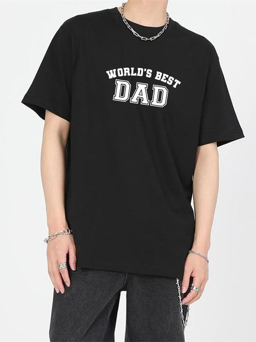 Unisex Men's "WORLD'S BEST DAD" Print Round Neck Tee, Regular Fit Casual Short Sleeve Crew Neck T-shirt for Summer,...