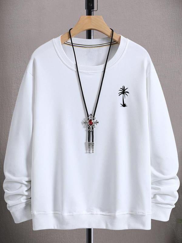 Unisex Men's 1 Piece Coconut Tree PrintEssentials Sweatshirt Without Necklace, White Crew Neck Long Sleeve Pullover Tops...