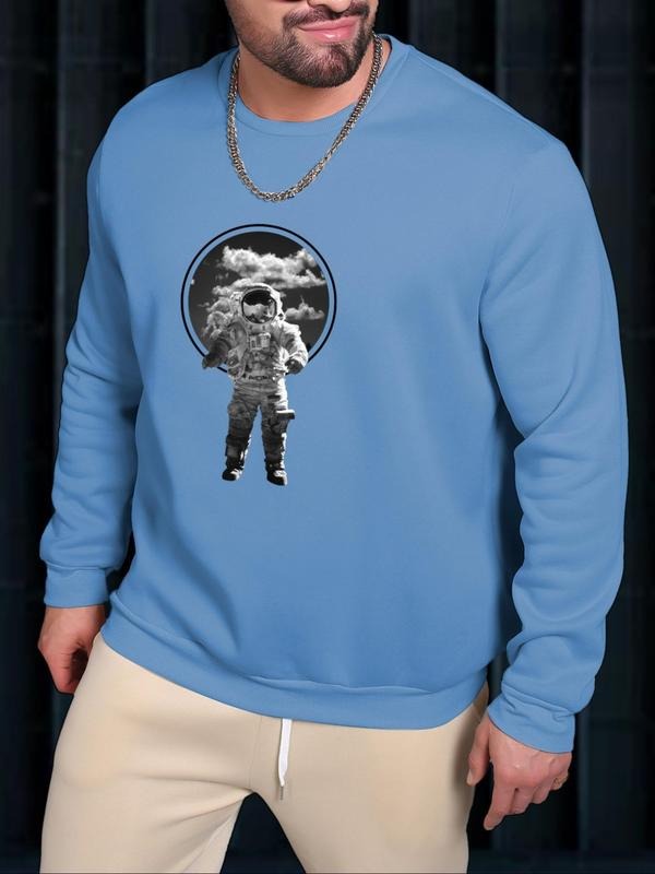 Unisex Men's Astronaut Graphic Print Round Neck Crewneck Essentials Sweatshirt Without Necklace, Regular Fit Casual Long...