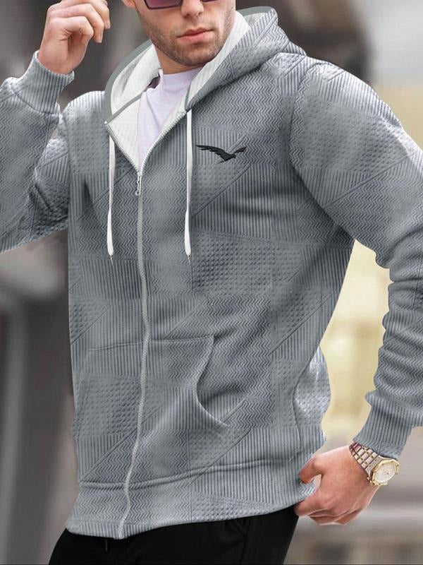 Unisex Men's Bird Embroidery Textured Zipper Drawstring Essentials Hoodie, Fashion Casual Regular Fit Jumper for Daily...