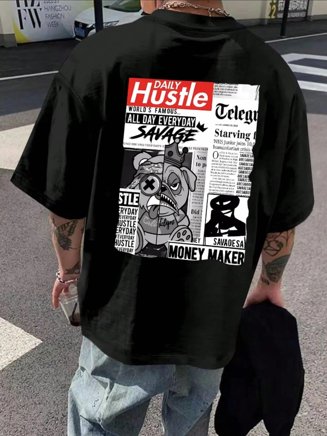Unisex Men's Cartoon  & Letter Print Round Neck Graphic Tee, Street Fashion Casual Short Sleeve T-shirt for Daily Wear,...