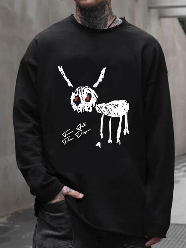 Unisex Men's Cartoon & Letter Print Drop Shoulder Thermal Lined Sweatshirt, Regular Fit Casual Soft Comfy Long Sleeve...