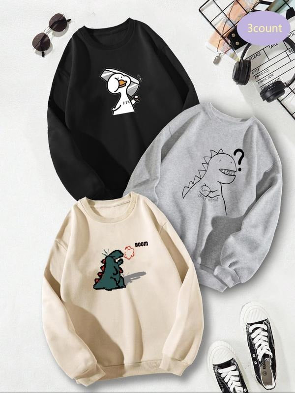 Unisex Men's Cartoon  Print Sweatshirt, Regular Fit Casual Long Sleeve Round Neck Pullover for Fall & Winter, Men's...