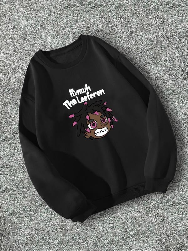 Unisex Men's Cartoon Figure & Letter Print Drop Shoulder Sweatshirt, Casual Soft Comfy Long Sleeve Round Neck Pullover...
