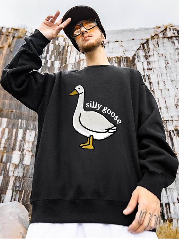 Unisex Men's Cartoon Goose Print Sweatshirt, Regular Fit Casual Crewneck Pullover for Daily Holiday Outdoor Wear, Men...