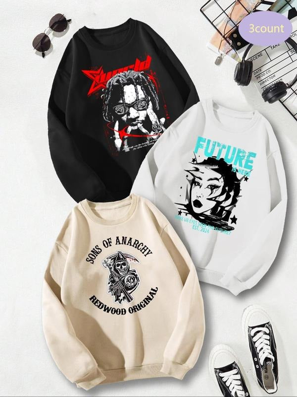 Unisex Men's Cartoon Graphic Print Round Neck Thermal Lined Sweatshirt, Regular Fit Casual Fashion Long Sleeve Pullover...