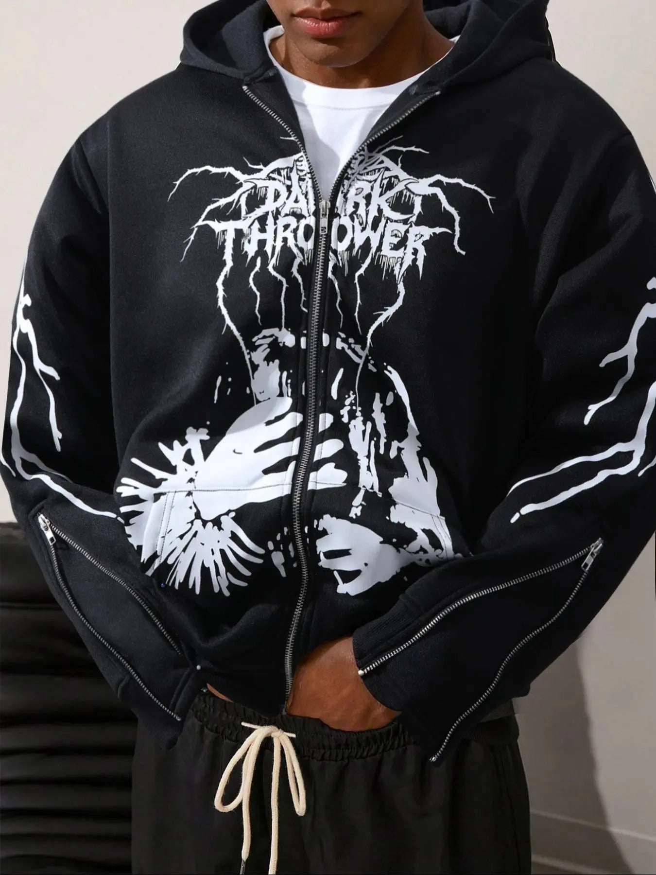 Unisex Men's Cartoon Lightning Print Zip Up Hoodie, Casual Regular Fit Long Sleeve Drop Shoulder Hooded Sweatshirt for...