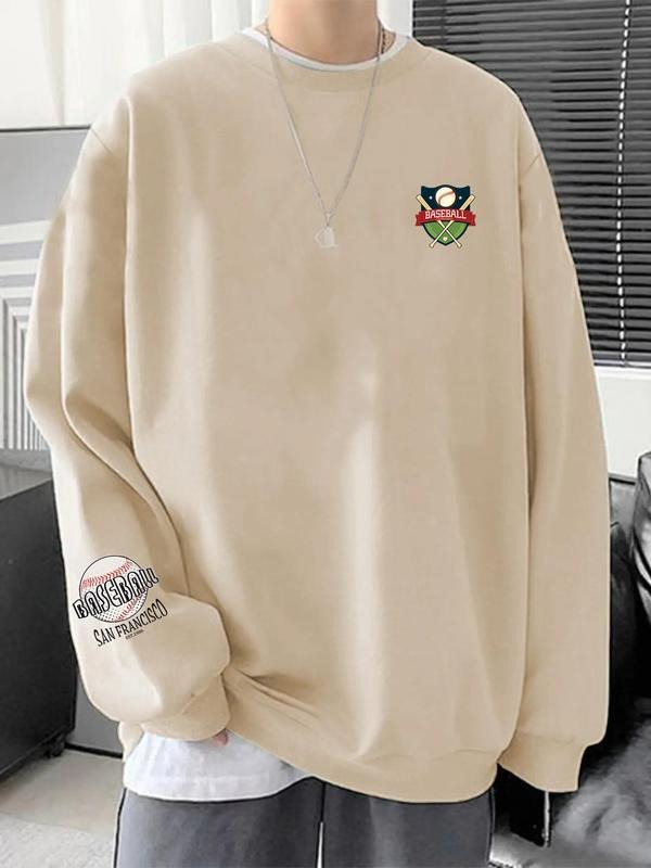 Unisex Men's Cartoon Print Drop Shoulder Sweatshirt, Casual Regular Fit Long Sleeve Round Neck Pullover for Fall &...