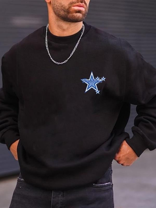 Unisex Men's Cartoon Star Graphic Print Round Neck Essentials Sweatshirt without Necklace, Regular Fit Casual Long Sleeve...