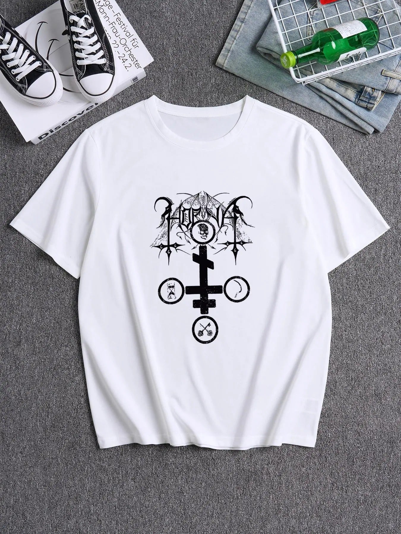Unisex Men's Cross Print Round Neck Tee, Regular Fit Casual Short Sleeve Crew Neck T-Shirt for Summer, Fashion Men's Top...