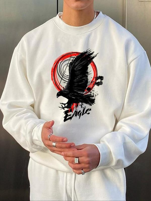 Unisex Men's Eagle Graphic Print Round Neck Essentials Sweatshirt, Regular Fit Casual Long Sleeve Pullover for Spring &...