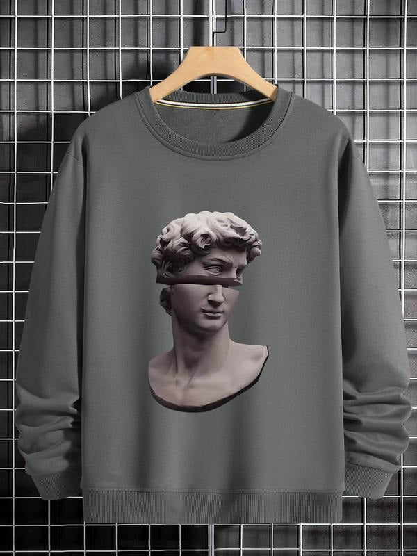 Unisex Men's Essentials Regular Fit Sculpture Print Round Neck Sweatshirt, Casual Long Sleeve Pullover For Outdoor Daily...