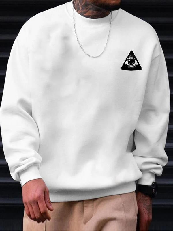 Unisex Men's Eye Print Drop Shoulder Sweatshirt, Regular Fit Casual Long Sleeve Round Neck Pullover for Fall & Winter,...