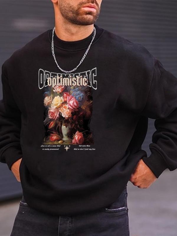 Unisex Men's Floral Graphic Print Crewneck Essentials Sweatshirt without Necklace, Regular Fit Vintage Trendy Essential...