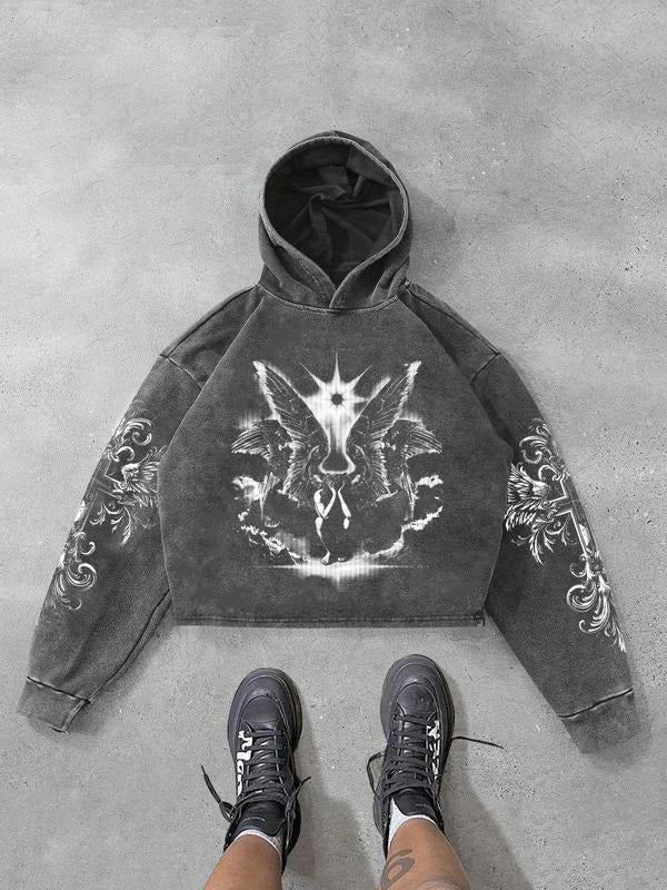Unisex Men's Flybychoice Print Hoodie, Casual Loose Long Sleeve Hooded Sweatshirt for Fall & Winter, Men's Clothes for...