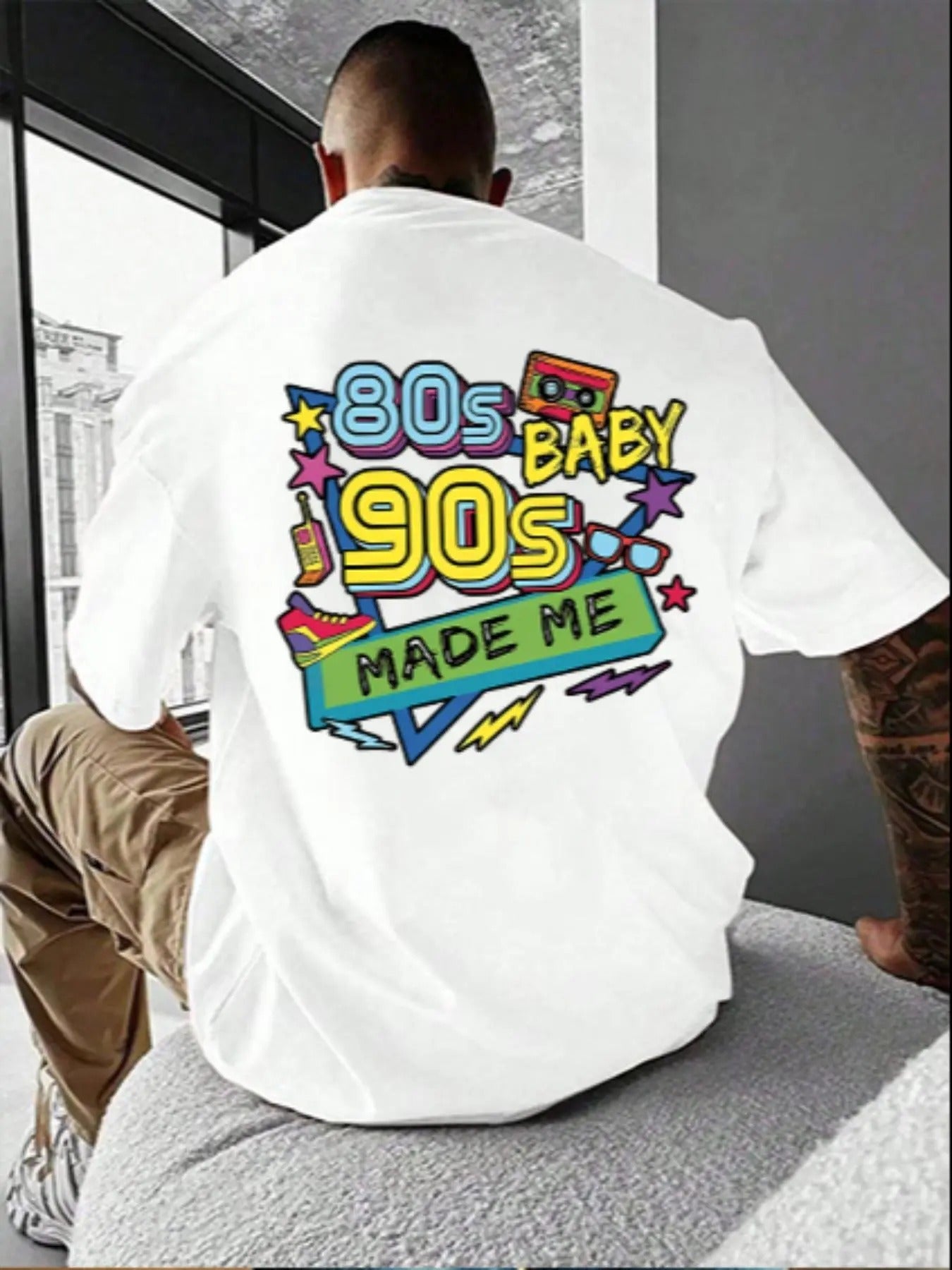 Unisex Men's Letter & Figure Print Round Neck Tee, Loose Casual Short Sleeve T-Shirt for Summer, Men's Top for Daily Wear...