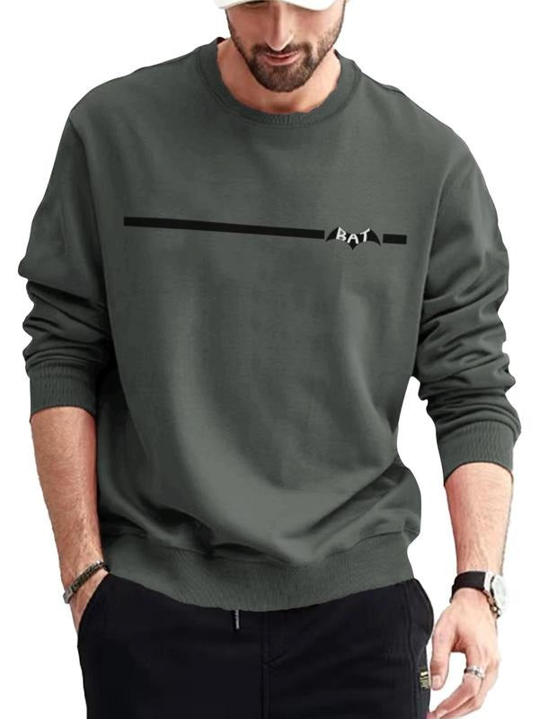 Unisex Men's Letter Print Drop Shoulder Essentials Sweatshirt, Casual Loose Long-sleeve Round Neck Pullover for Spring &...