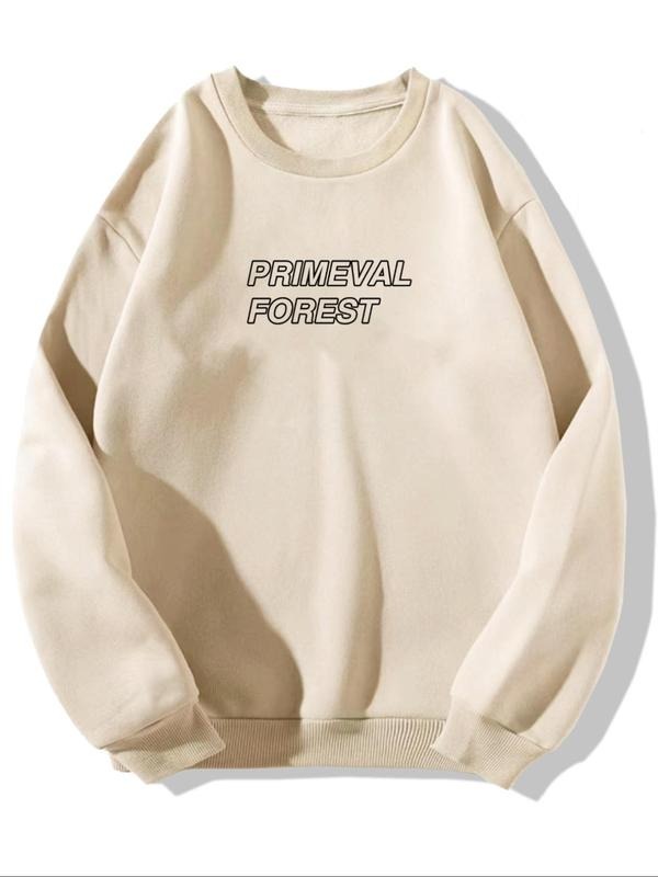 Unisex Men's Letter Print Drop Shoulder Sweatshirt, Regular Fit Casual Preppy Style Long Sleeve Round Neck Pullover for...