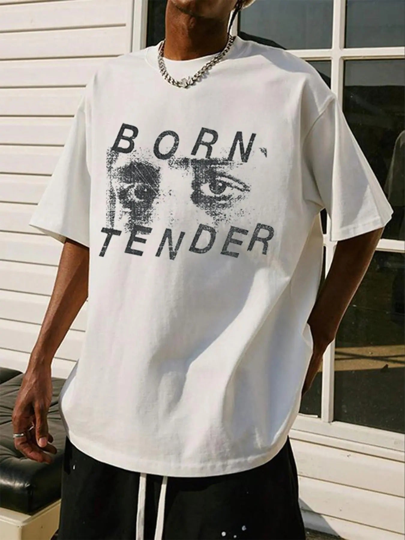 Unisex Men's Letter Print Drop Shoulder Tee, Street Fashion Soft Comfy Half Sleeve Round Neck T-shirt for Daily Wear,...