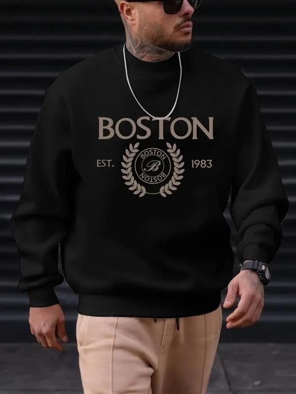 Unisex Men's Letter Print Round Neck Sweatshirt, Regular Fit Casual Long Sleeve Crew Neck Pullover for Fall & Winter,...