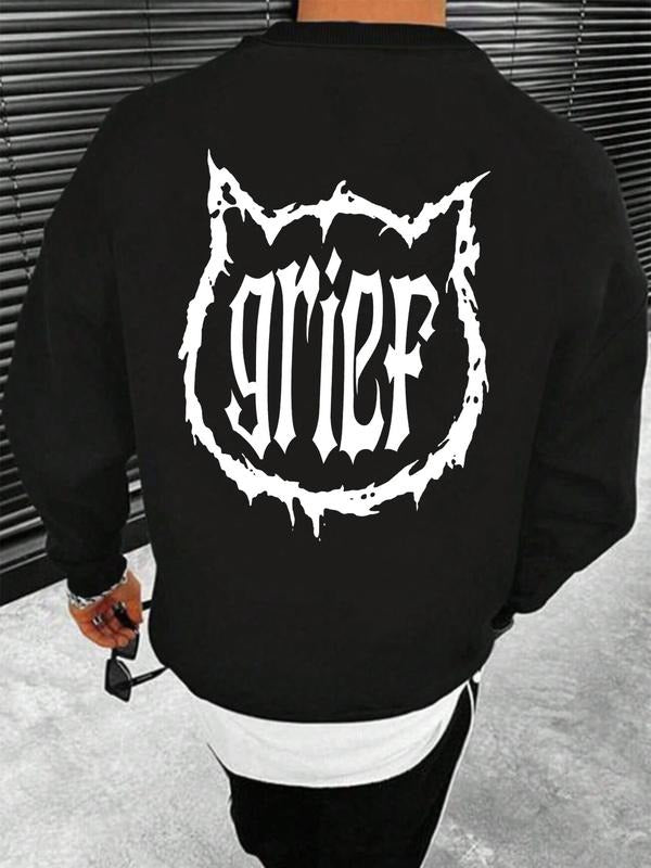 Unisex Men's Letter Print Round Neck Sweatshirt, Regular Fit Casual Long Sleeve Crew Neck Pullover for Fall & Winter,...