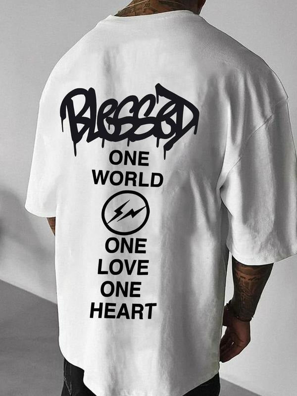 Unisex Men's Letter Print Round Neck Tee, Loose Basic Casual Short Sleeve T-shirt for Summer, Men's Top for Daily Wear...