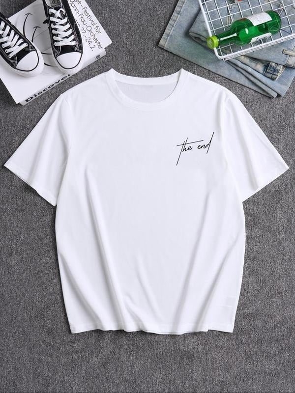 Unisex Men's Letter Print Round Neck Tee, Loose Casual Short Sleeve Crew Neck T-Shirt for Summer, Fashion Men's Top for...