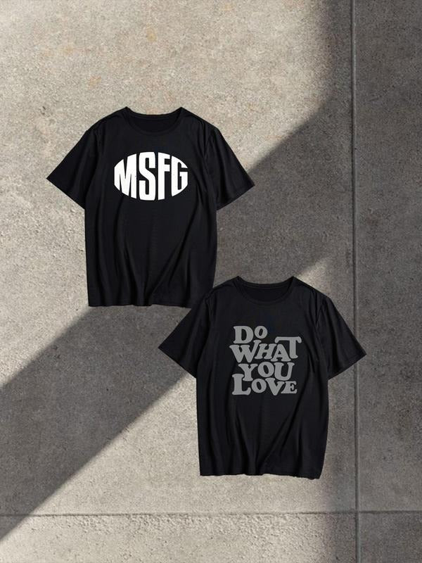 Unisex Men's Letter Print Round Neck Tee, Loose Casual Street Short Sleeve T-shirt for Summer, Men's Top for Daily Wear,...
