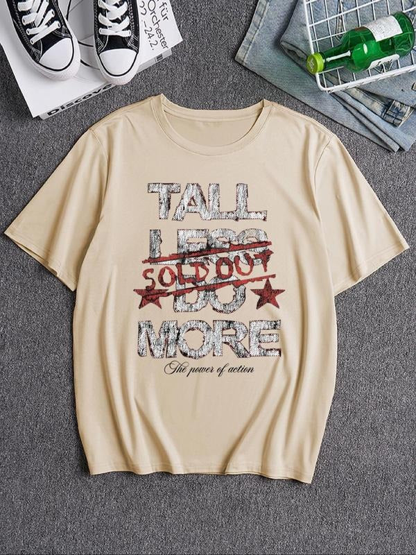 Unisex Men's Letter Print Round Neck Tee, Loose Street Fashion Casual Short Sleeve T-shirt for Daily Wear, Men's Clothes...