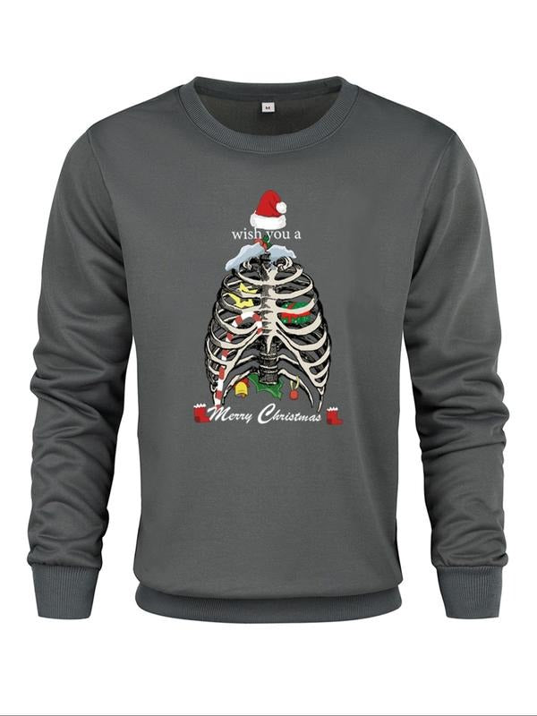 Unisex Men's Loose Christmas & Letter Print Round Neck Essentials Sweatshirt, Casual Soft Comfy Long Sleeve Crew Neck...
