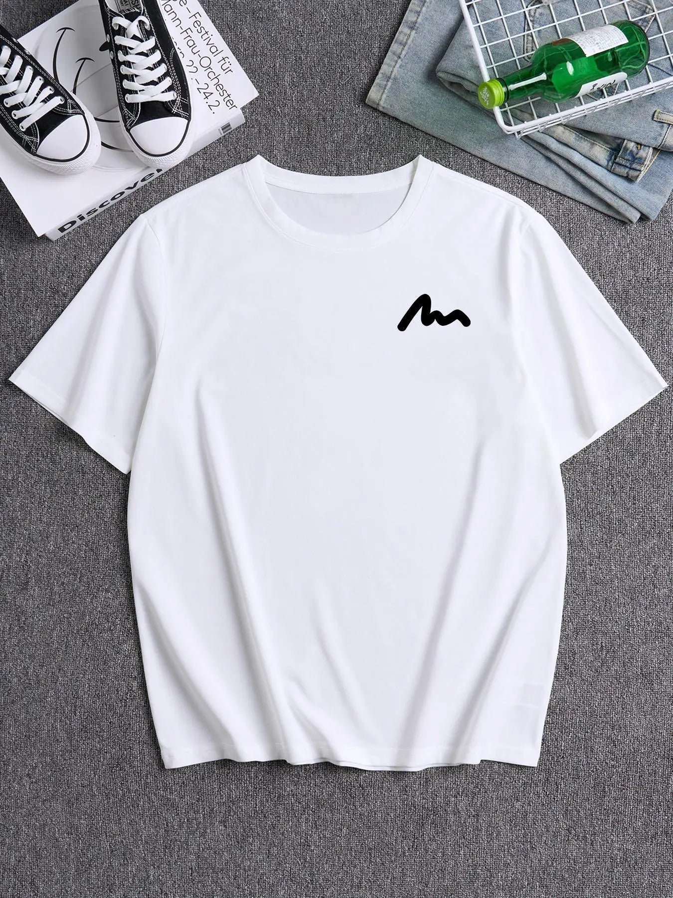 Unisex Men's Mountain Print Round Neck Tee, Regular Fit Casual Fashion Short Sleeve T-shirt for Summer, Men's Top for...
