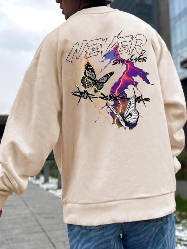 Unisex Men's Regular Fit Butterfly Graphic Print Round Neck Sweatshirt without Necklace, Casual Long Sleeve Essentials...