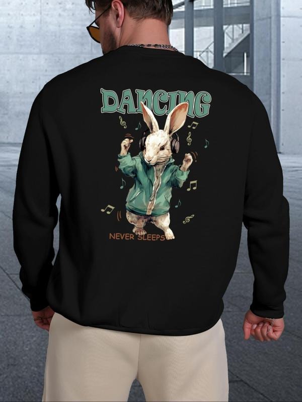 Unisex Men's Regular Fit Cartoon Rabbit Print Round Neck Sweatshirt, Essentials Sweatshirt Casual Long Sleeve Pullover...