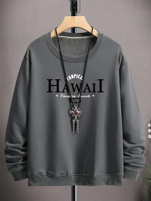 Unisex Men's Regular Fit Essentials Sweatshirt, Letter Print Round Neck Sweatshirt without Necklace, Printed Crew Neck...