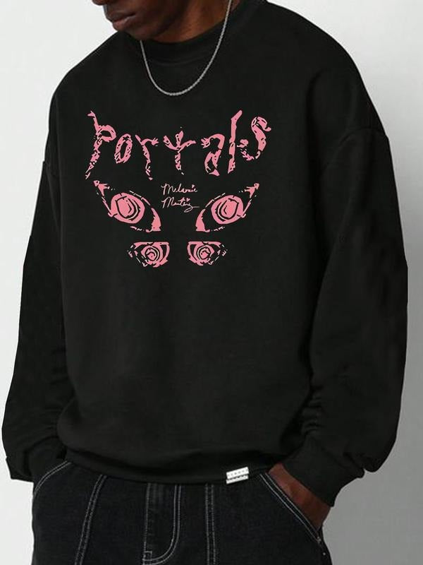 Unisex Men's Regular Fit Eyes Print Drop Shoulder Sweatshirt, Casual Soft Comfy Long Sleeve Round Neck Pullover for Fall...