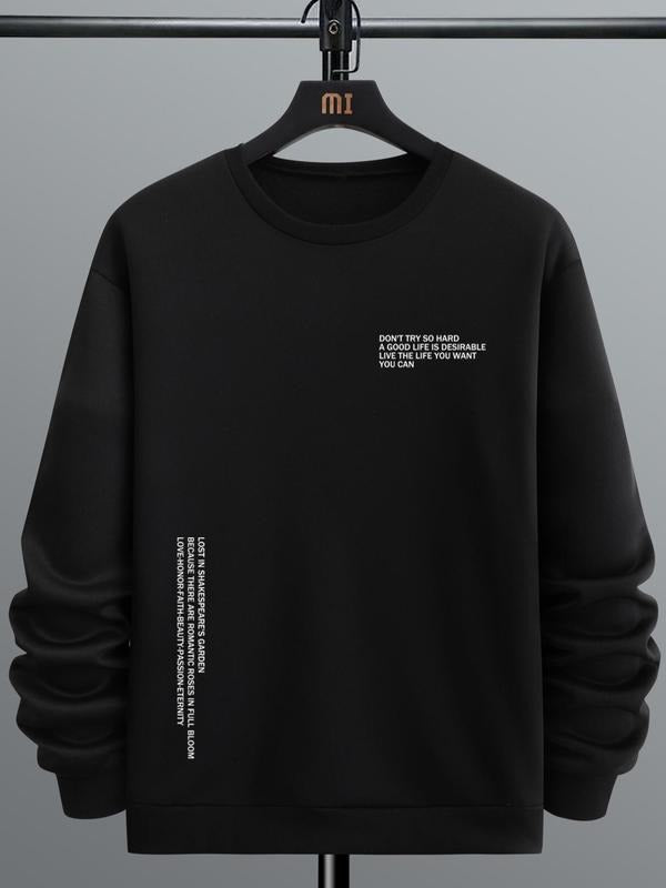 Unisex Men's Regular Fit Letter Print Drop Shoulder Essentials Sweatshirt, Printed Round Neck Long Sleeve Pullover For...
