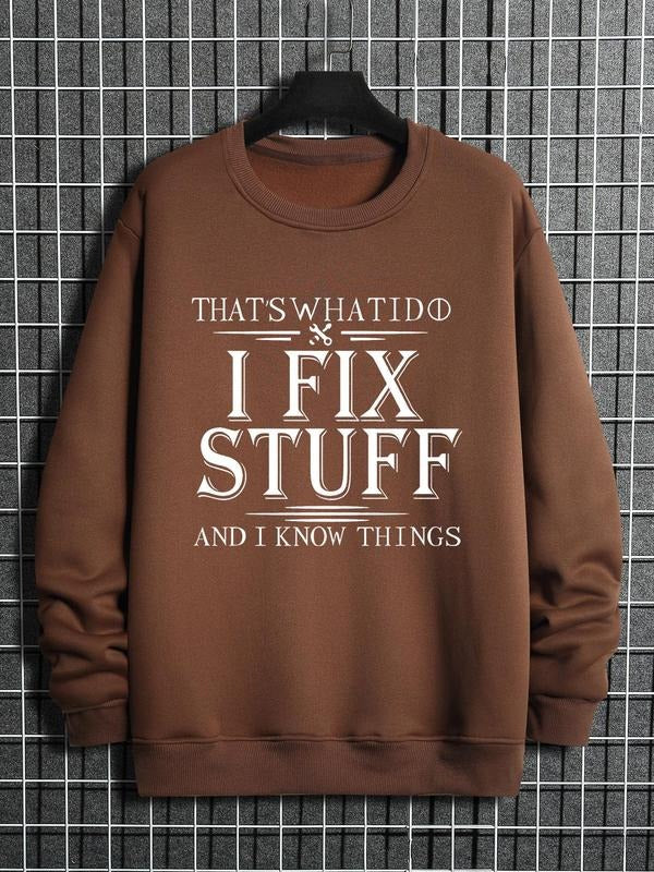 Unisex Men's Regular Fit Letter Print Drop Shoulder Sweatshirt Essentials Sweatshirt, Casual Soft Comfy Long-sleeve Crew...