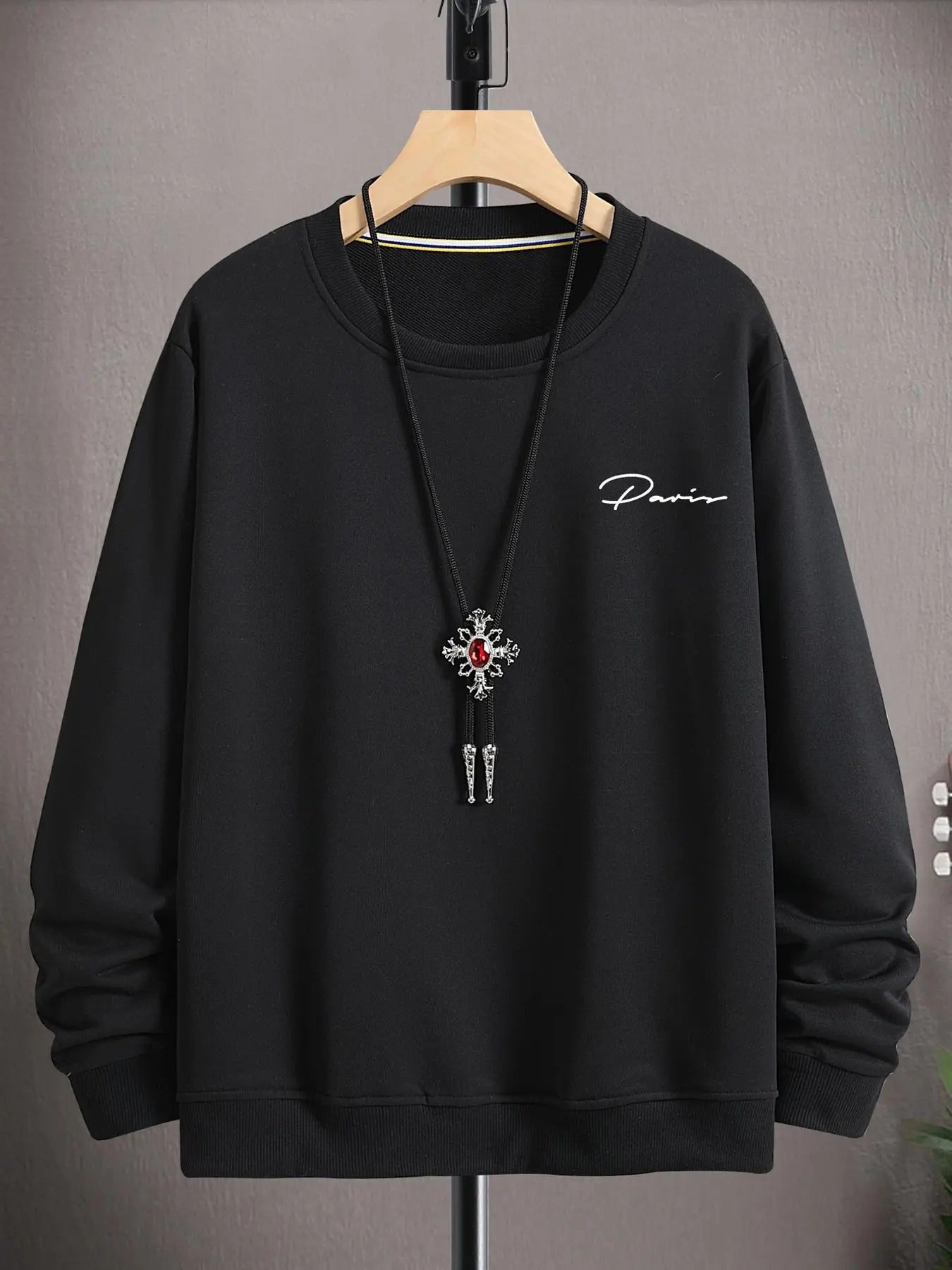 Unisex Men's Regular Fit Letter Print Round Neck Sweatshirt Without Necklace, Printed Crew Neck Long Sleeve Essentials...