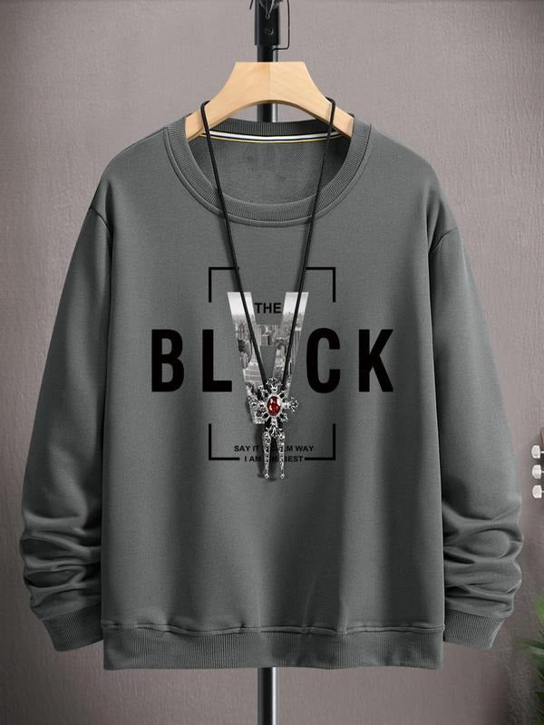 Unisex Men's Regular Fit Round Neck Essentials Sweatshirt without Necklace, Letter Print Pullover, Casual Long-sleeve...