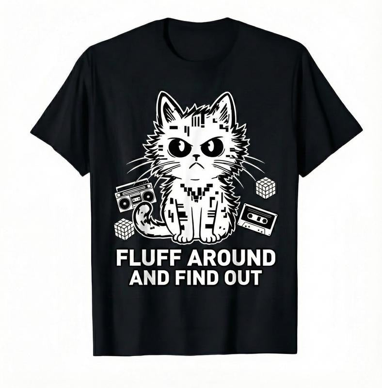 Unisex Retro Streetwear Graphic T-Shirt Funny Fluff Around and Find Out Bad Cat Design Y2K Aesthetic Grunge Tee Harajuku...