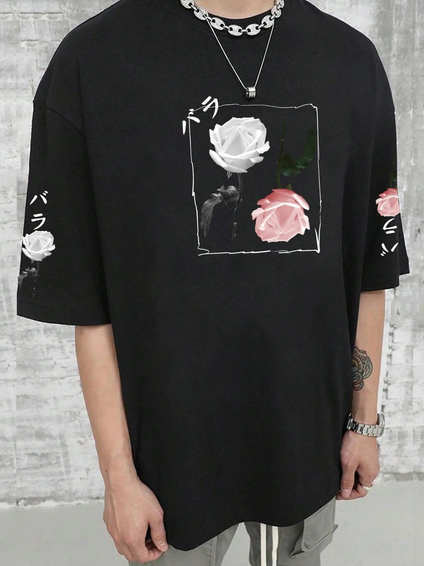 Unisex Rose Print Round Neck Tee, Loose Casual Fashion Short Sleeve T-shirt for Daily Wear, Unisex Top for All Seasons...