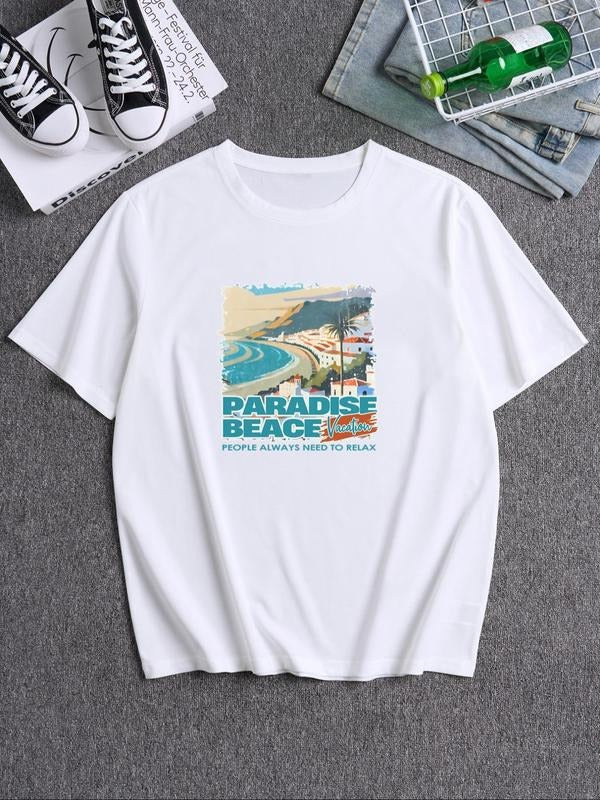 Unisex Round Neck Graphic Tee, Casual Short Sleeve T-shirt for Summer, Men's Top for Daily Wear Hoodie, Sweatshirt