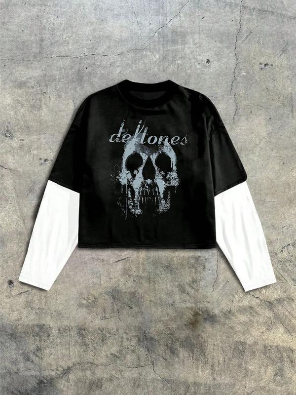Unisex Skull Print Street Style T-Shirt, Loose Fit Y2K Design, Soft Fabric for Summer Casual Wear, Men & Women Fashion...