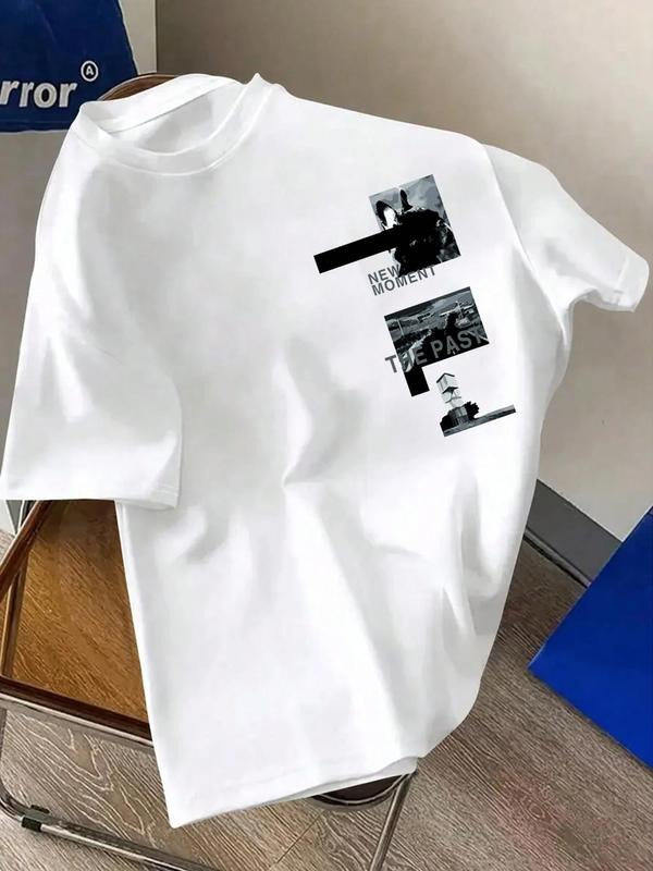 Unisex Trendy Letter Print Round Neck T-Shirt, Loose-Fit Summer Vacation Style Sportswear, Perfect for Daily Leisure...