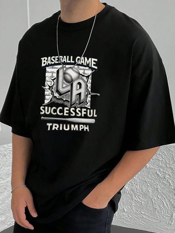 Unisex's Baseball Game Letter Print Short Sleeve Graphic Tee, Casual Loose T-shirt for Summer, Fashion Men's Top for...