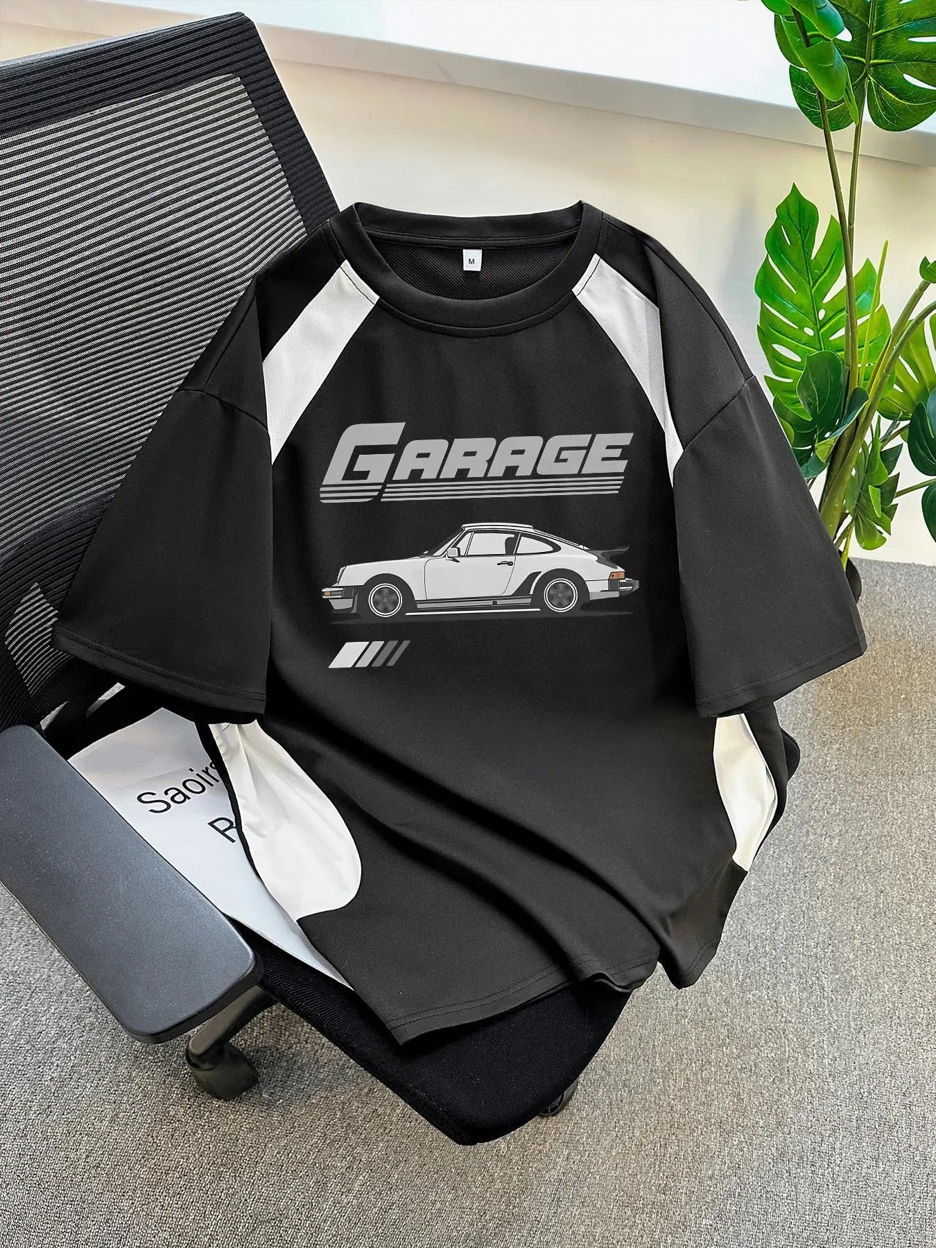 Unisex's Cartoon Car & Letter Print Drop Shoulder Tee, Regular Fit Casual Short Sleeve Round Neck T-Shirt for Summer,...